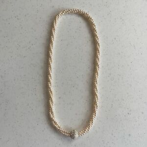 Faux Pearl Triple Wrap Necklace‎ w/ Magnetic Silver-tone Center Clasp